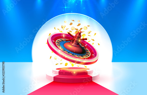 Casino banner roulette big win scene background.