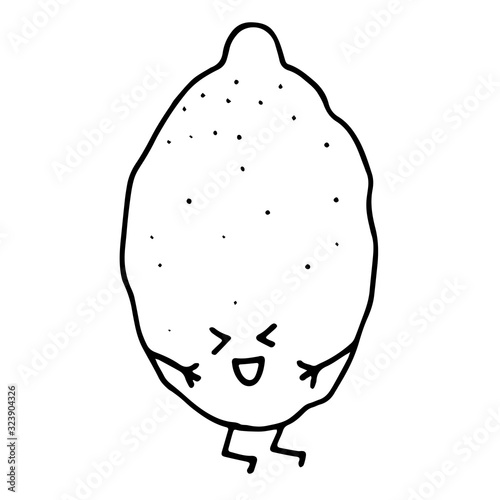 Doodle funny laughing lemon. Simple illustration isolated on white background.