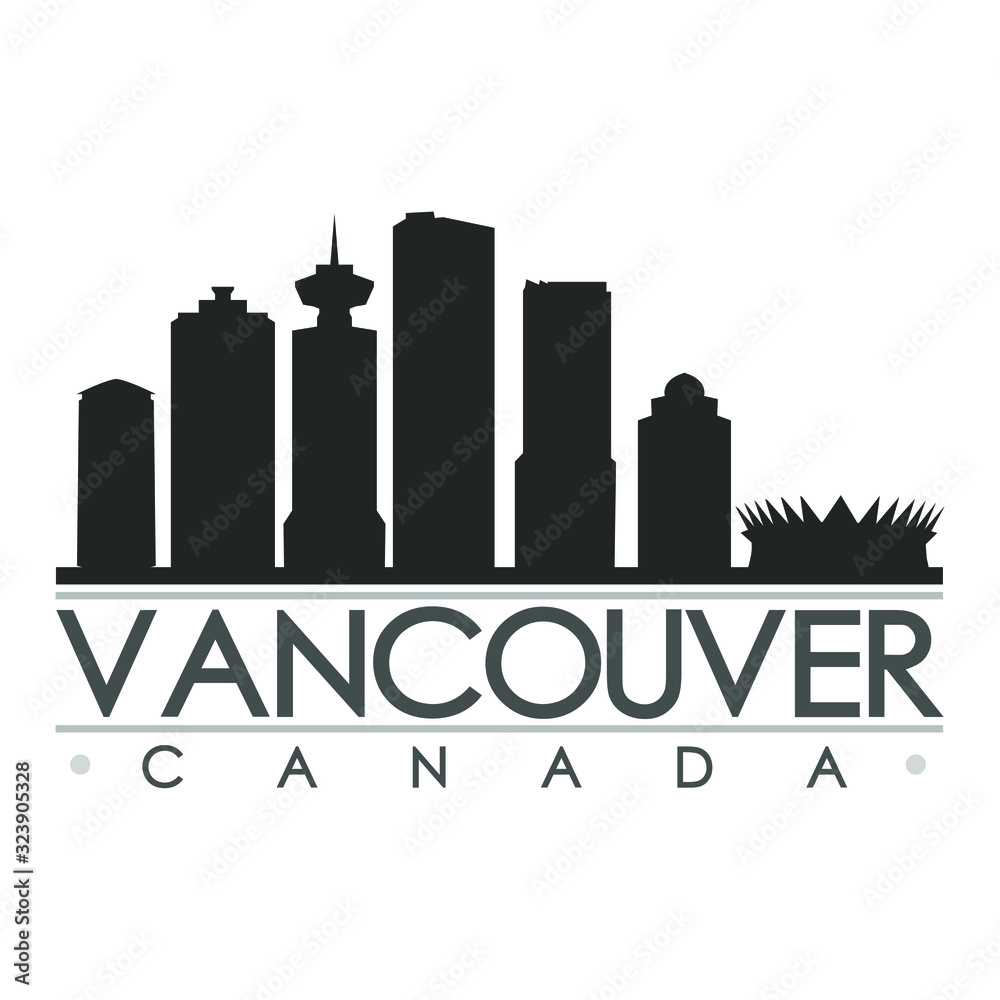 Vancouver Canada Skyline. Silhouette Design City Vector Art. Landmark Famous Buildings.