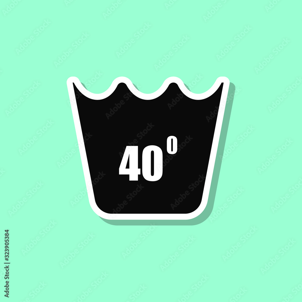 Machine wash at 40 degrees sticker style icon. Simple thin line, outline, glyph, flat vector of wash icons for ui and ux, website or mobile application