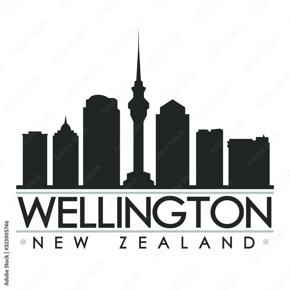 Wellington New Zealand Skyline Silhouette Skyline Stamp Vector City Design. Landmark Logotype.
