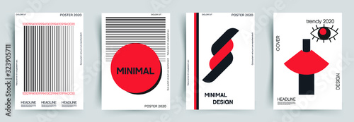 Set of covers with various shapes and with elements qr-code, eye, circle, numbers, lines on white background. This is design for book, cover, leaflet and other ideas. Eps 10