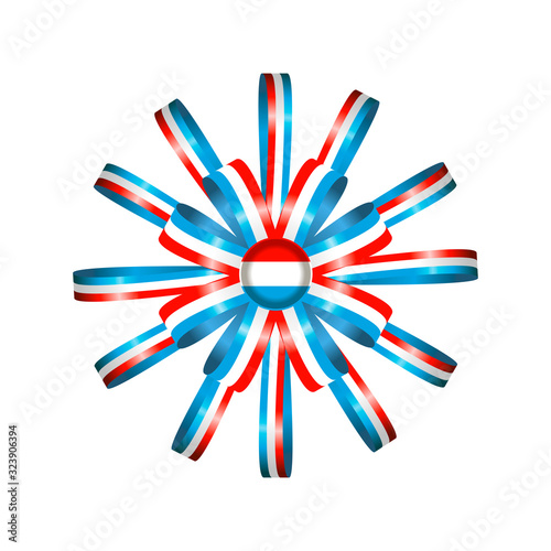 luxembourg flag, rosette and pennant, isolated on white