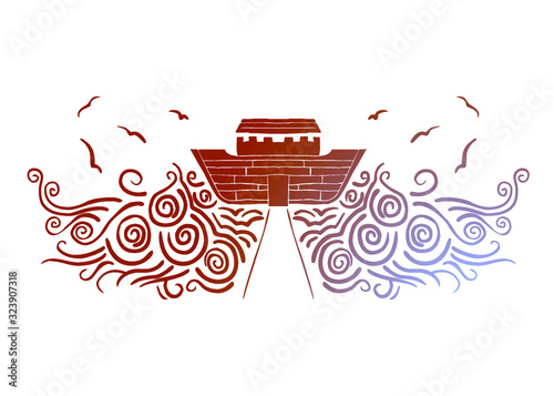 Noah's Ark on the waves vector illustration.