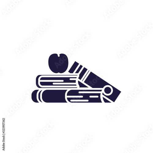 Isolated education books and apple silhouette style icon vector design