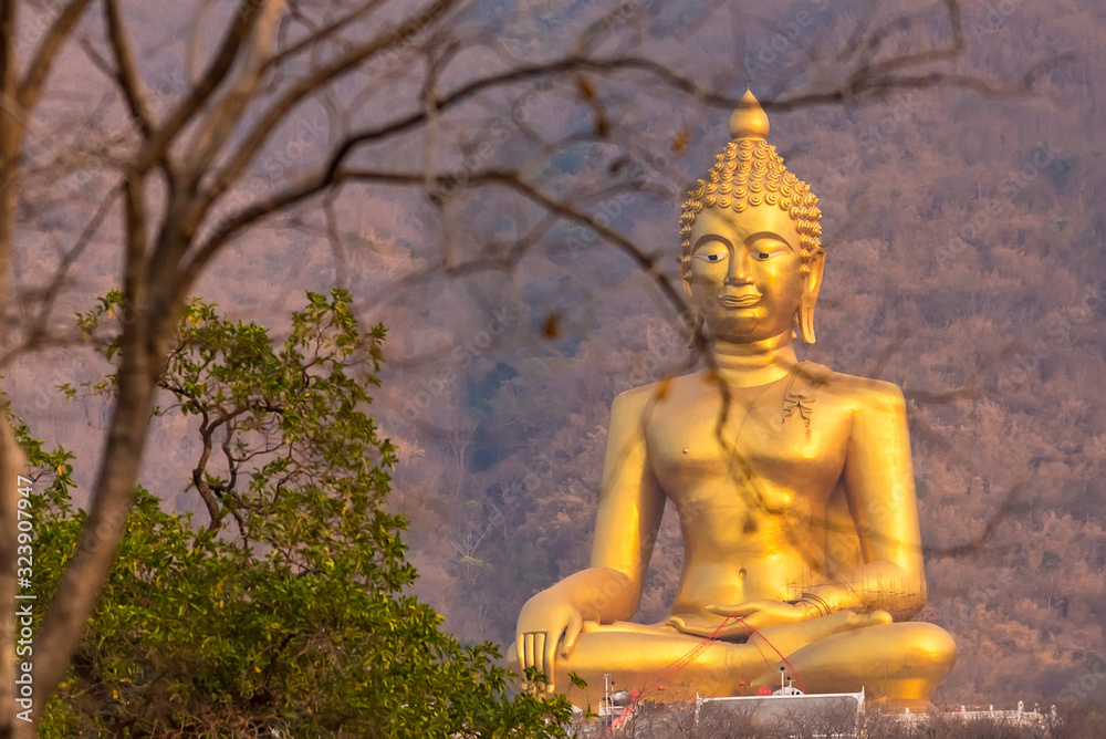 Big Buddha Statue Khao Wongphrachan, Wat Khao Wong Phra Chan temple at top of mountain for thai people and travelers travel visit in Lopburi, Thailand. Big Buddha Statue Khao Wongphrachan, Wat Khao Wong Phra Chan temple at top of mountain for thai people and travelers travel visit in Lopburi, Thailand.