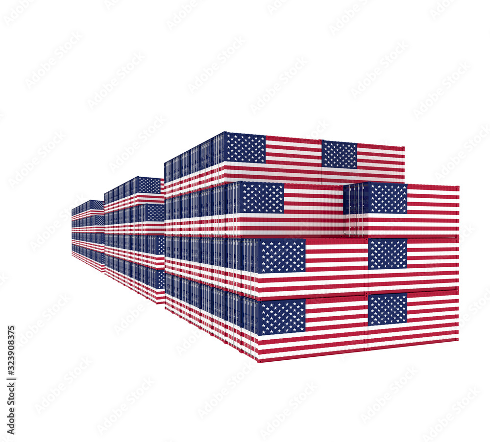 Fototapeta premium Three group Cargo Containers on white background. 3D Illustration.