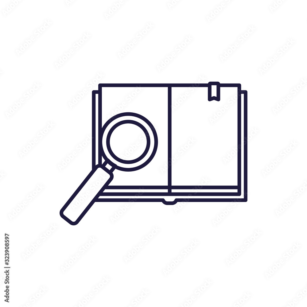 Isolated open book and lupe line style icon vector design Isolated open book and lupe line style icon vector design