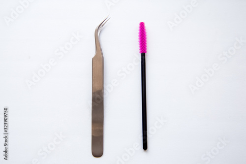 tools for eyelash extension in a beauty salon