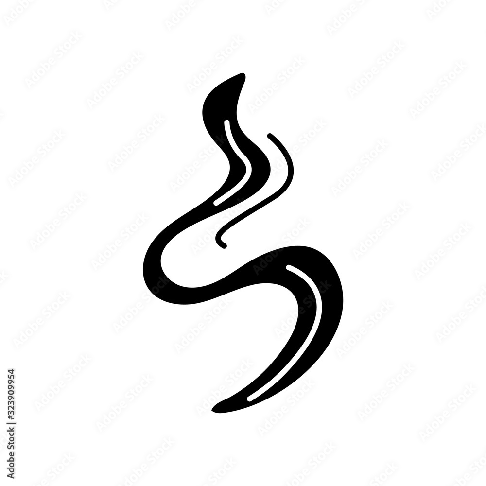 Odor black glyph icon. Good smell. Aroma swirl, nice perfume scent wave. Aromatic fragrance flowing spirals, wind. Smoke puff. Silhouette symbol on white space. Vector isolated illustration Odor black glyph icon. Good smell. Aroma swirl, nice perfume scent wave. Aromatic fragrance flowing spirals, wind. Smoke puff. Silhouette symbol on white space. Vector isolated illustration