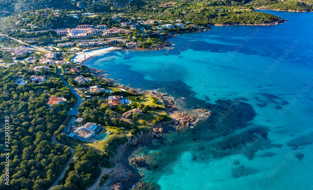 Aerial view of Grande Pevero Beach in Costa Smeralda,North Sardinia,Porto Cervo Aerial view of Grande Pevero Beach in Costa Smeralda,North Sardinia,Porto Cervo