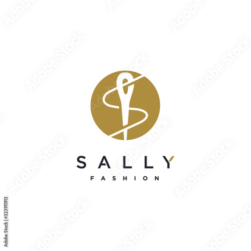 Initial letter S with Sewing needle icon for fashion logo design