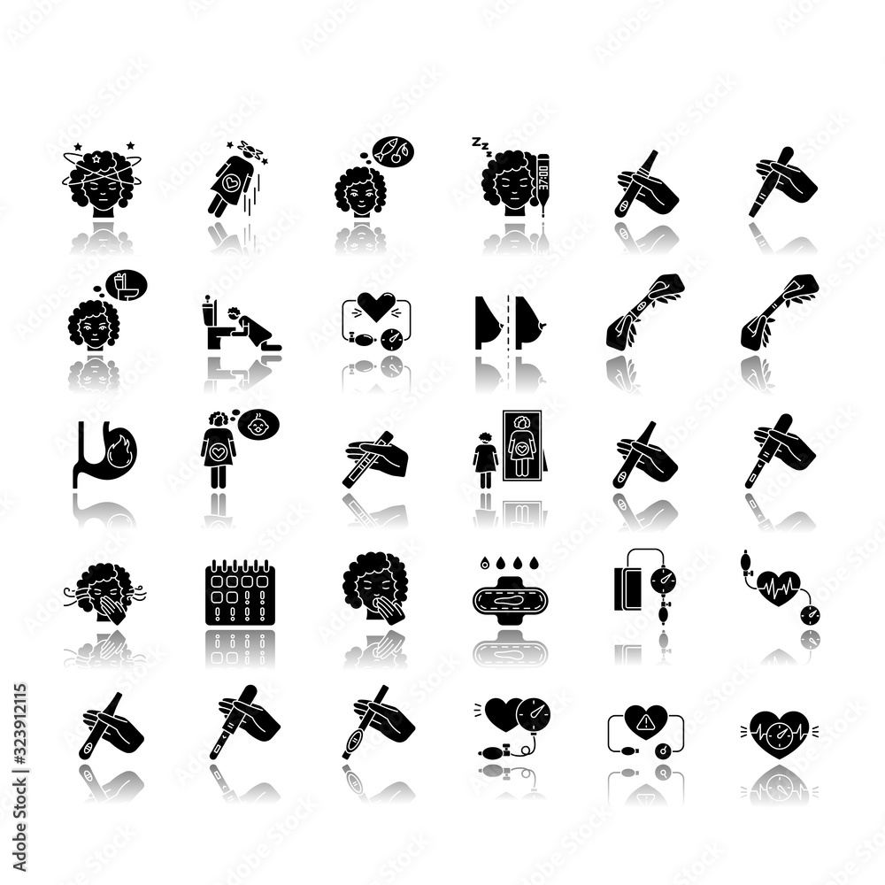 early-pregnancy-symptom-drop-shadow-black-glyph-icons-set-pregnant