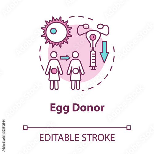 Egg donor concept icon. Female infertility treatment. Embryos donation. Reproductive technology idea thin line illustration. Vector isolated outline RGB color drawing. Editable stroke