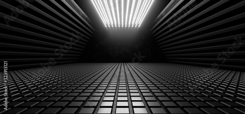 Fototapeta Naklejka Na Ścianę i Meble -  Beautiful composition of white neon lights on a black background. 3d rendering image.