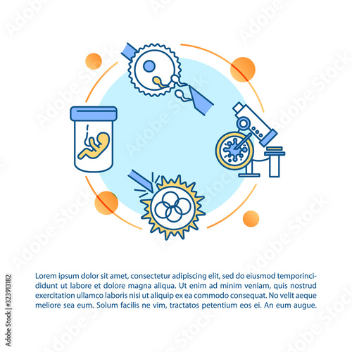 Reproductive technology concept icon with text. Biotechnology, embryology. Artificial insemination. PPT page vector template. Brochure, magazine, booklet design element with linear illustrations