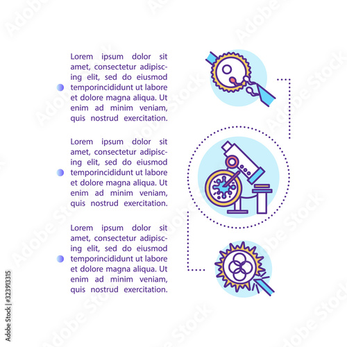 Reproductive technology concept icon with text. In vitro fertilization. Genetic engineering. PPT page vector template. Brochure, magazine, booklet design element with linear illustrations