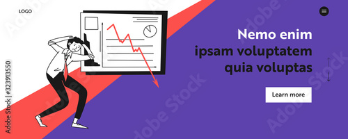 Stressed business leader losing money. Man holding head, decrease chart flat vector illustration. Failure, bankrupt, crisis concept for banner, website design or landing web page