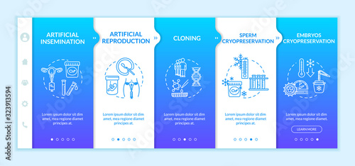 Reproductive technology onboarding vector template. Artificial insemination. Infertility treatment. Responsive mobile website with icons. Webpage walkthrough step screens. RGB color concept