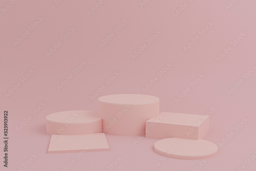 3d illustration with geometric step pink pastel cube & cylinder podium platform for cosmetic product presentation.Mock up design empty space. Abstract composition in pastel background modern style 3d illustration with geometric step pink pastel cube & cylinder podium platform for cosmetic product presentation.Mock up design empty space. Abstract composition in pastel background modern style