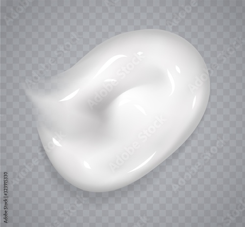 White cream smear isolated on transparent background. Realistic cosmetic beauty skincare product sample. Moisturizing lotion, sunscreen stroke. Vector illustration.