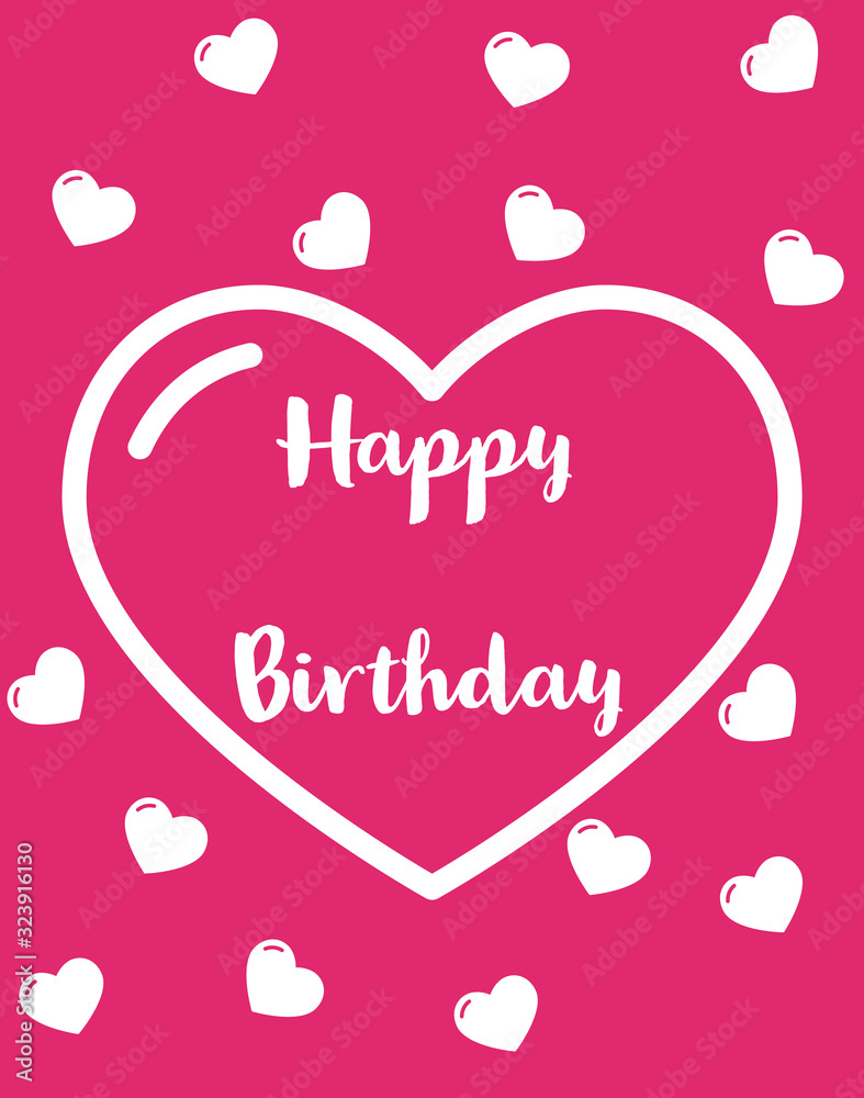 Happy Birthday greeting card on abstract background with colourful hearts, graphic design illustration wallpaper