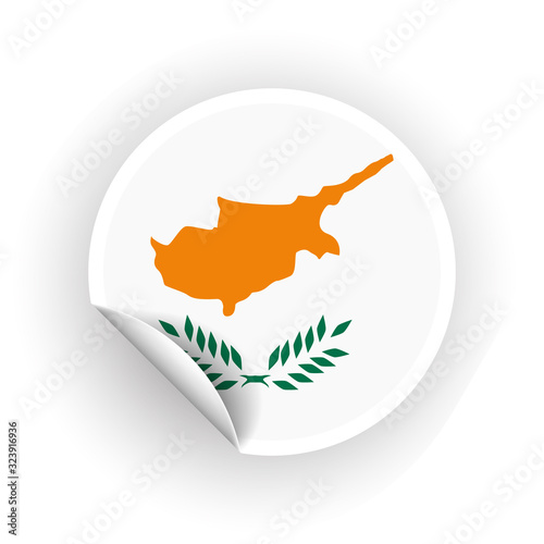 Sticker of Cyprus flag with peel off corner isolated on white background. Paper banner or circle curl label sticker with flip edge. Vector color post note for advertising design photo