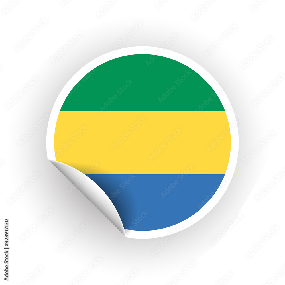 Sticker of Gabon flag with peel off corner isolated on white background. Paper banner or circle curl label sticker with flip edge. Vector color post note for advertising design Sticker of Gabon flag with peel off corner isolated on white background. Paper banner or circle curl label sticker with flip edge. Vector color post note for advertising design
