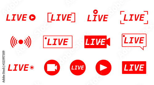 Live steam button set. Vector concept from live icons. Vector