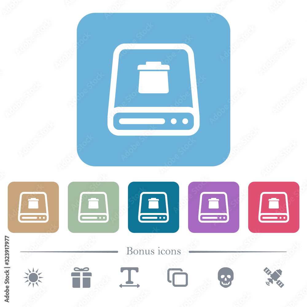 Delete from hard disk flat icons on color rounded square backgrounds Delete from hard disk flat icons on color rounded square backgrounds