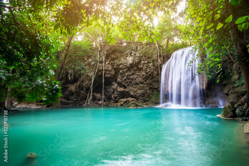 Waterfall in Tropical forest at Erawan waterfall National Park, Thailand  © totojang1977