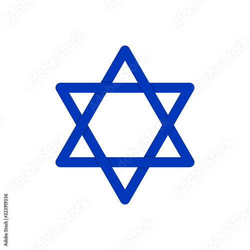 Blue star of David icon on white backdrop. Holiday design