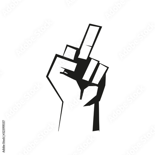 Middle finger icon for concept design. Retro line art