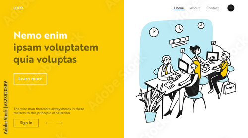 Bank consultants talking to clients. People consulting bank employees in office hall flat vector illustration. Finance, service, business concept for banner, website design or landing web page