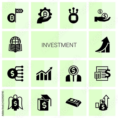 14 investment filled icons set isolated on white background