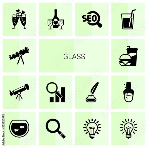 14 glass filled icons set isolated on white background