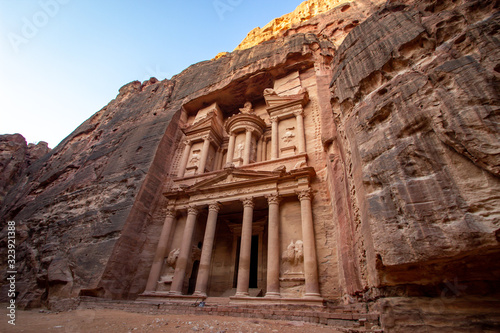 Iconic monument The Treasury at sunrise in Petra, Jordan