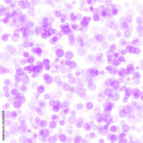 Cute little purple daisy flowers on a white background are repeated. Floral seamless pattern. Illustration.