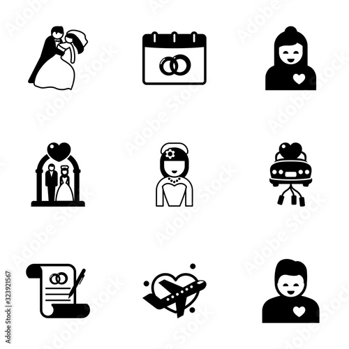 9 marriage filled icons set isolated on white background