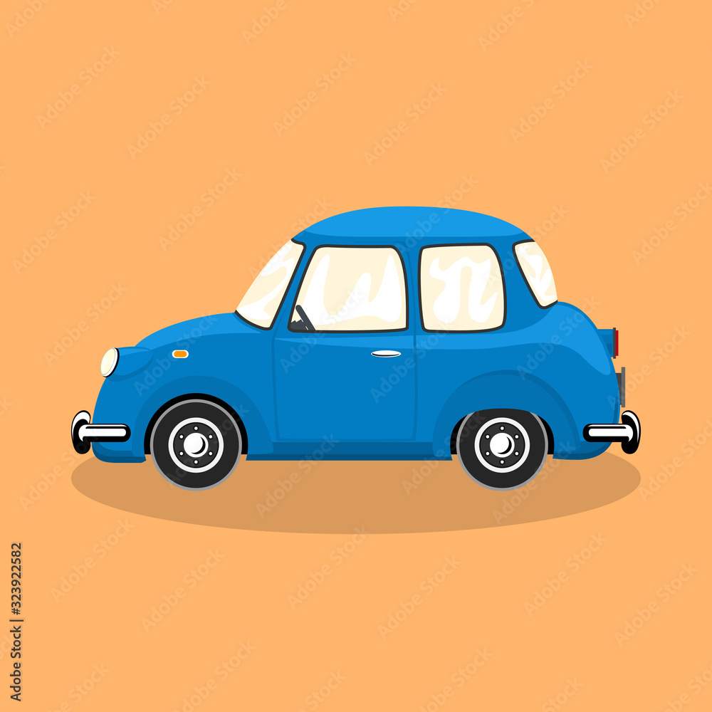 Blue retro car isolated on orange background, vector illustration