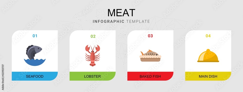 4 meat flat icons set isolated on infographic template