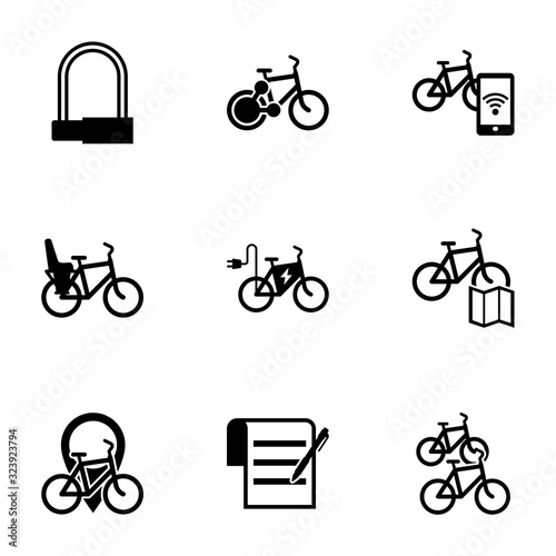 9 bike filled icons set isolated on white background