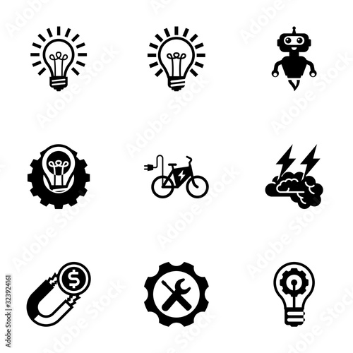 9 power filled icons set isolated on white background