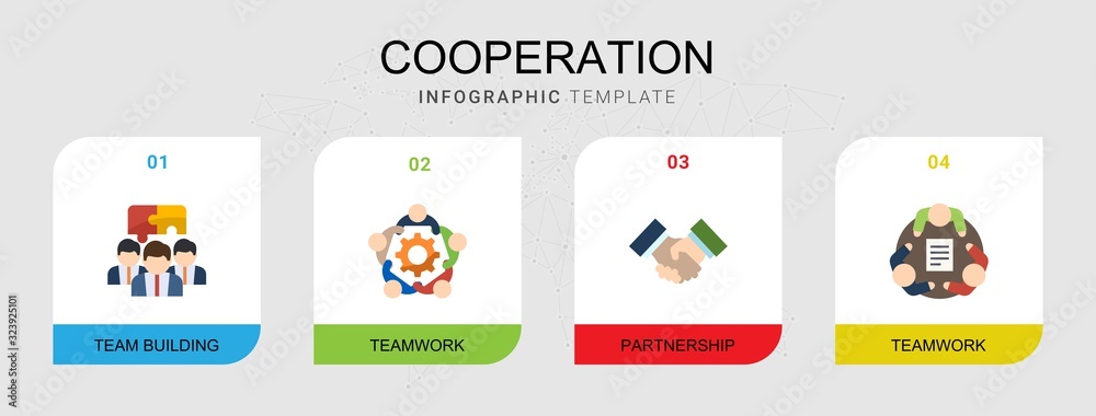 4 cooperation flat icons set isolated on infographic template