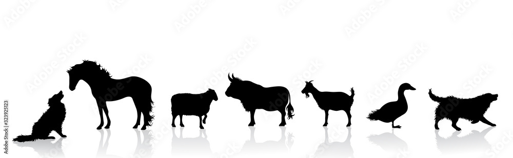 Vector silhouette of collection of farm animals on white background. Symbol of nature. Vector silhouette of collection of farm animals on white background. Symbol of nature.