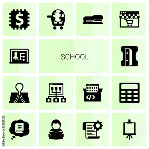 14 school filled icons set isolated on white background