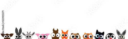 Vector illustration of collection of different animals face on white background. Symbol of curious.