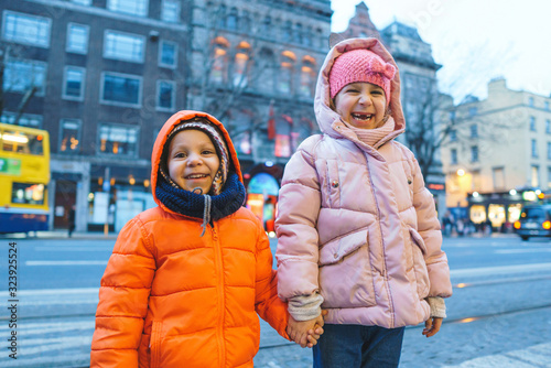 Photography laughing children in street