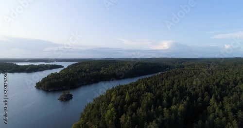 Aerial view of beautiful seaside with forest areas in Norway photo