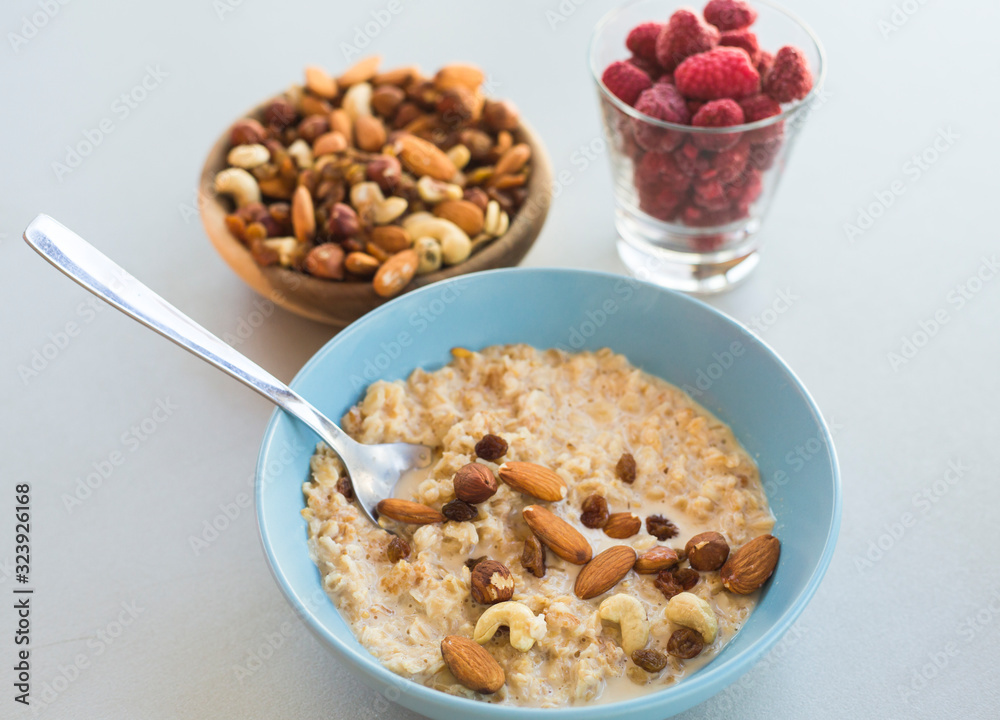 oat meal bowl with nuts breakfast oat meal bowl with nuts breakfast